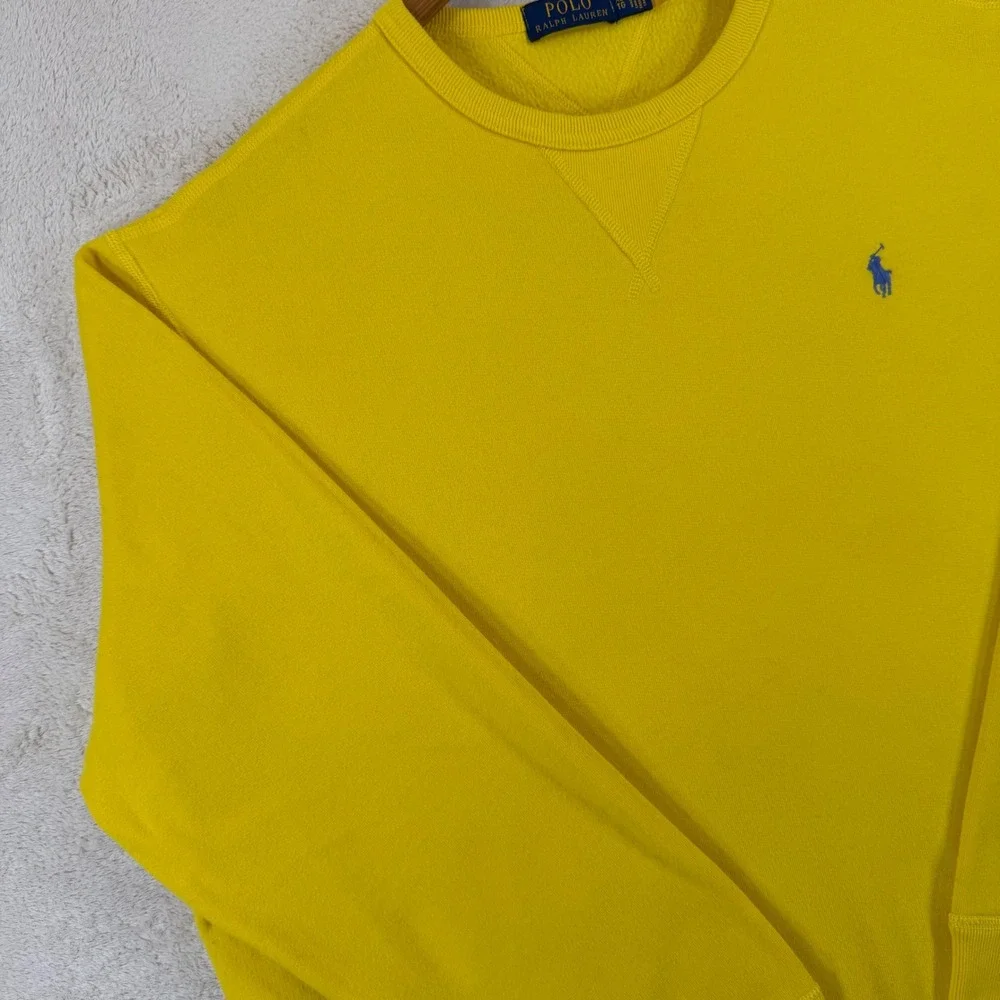 Polo Ralph Lauren Mens XL Yellow Crewneck Sweatshirt Blue Pony Fleece Pullover